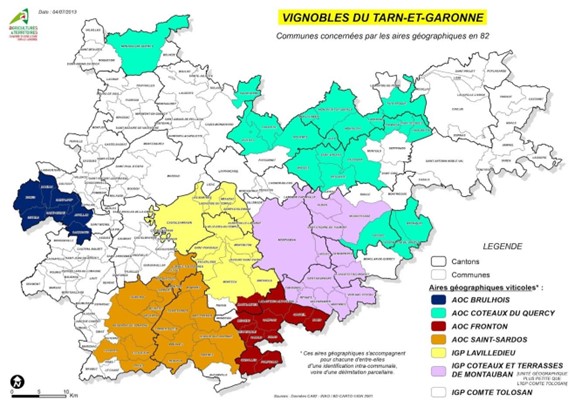 Carte des AOP et IGP de Gaillac